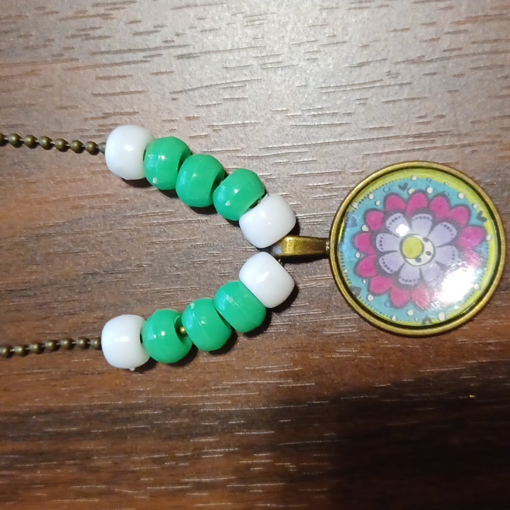 Domed Flowers Pendant & Bead Necklace 5